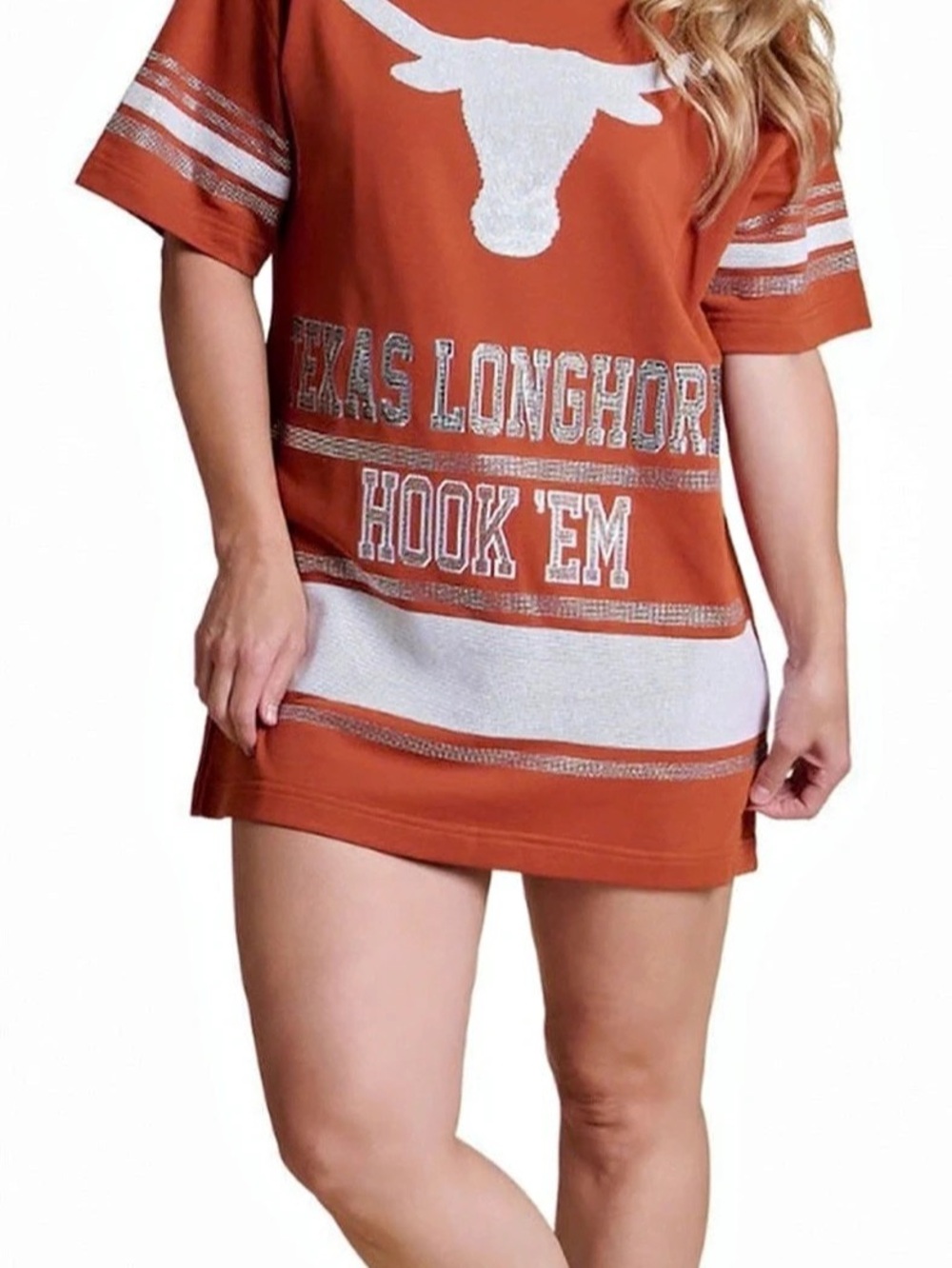 Stewart Simmons The Sideline T-Shirt Dress Sequin Mini Dress in Orange & White